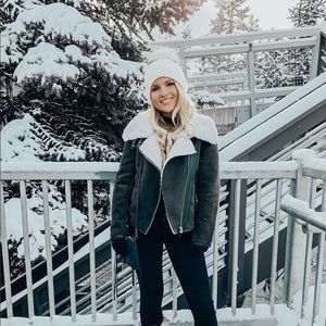 H&M Shearling Suede Jacket- Olive